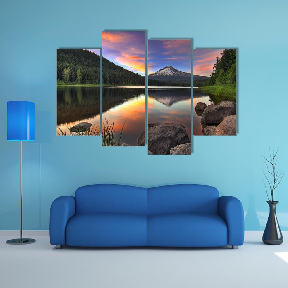 Sunset At Trillium Lake Canvas Wall Art-4 Pop-Gallery Wrap-50" x 32"-Tiaracle