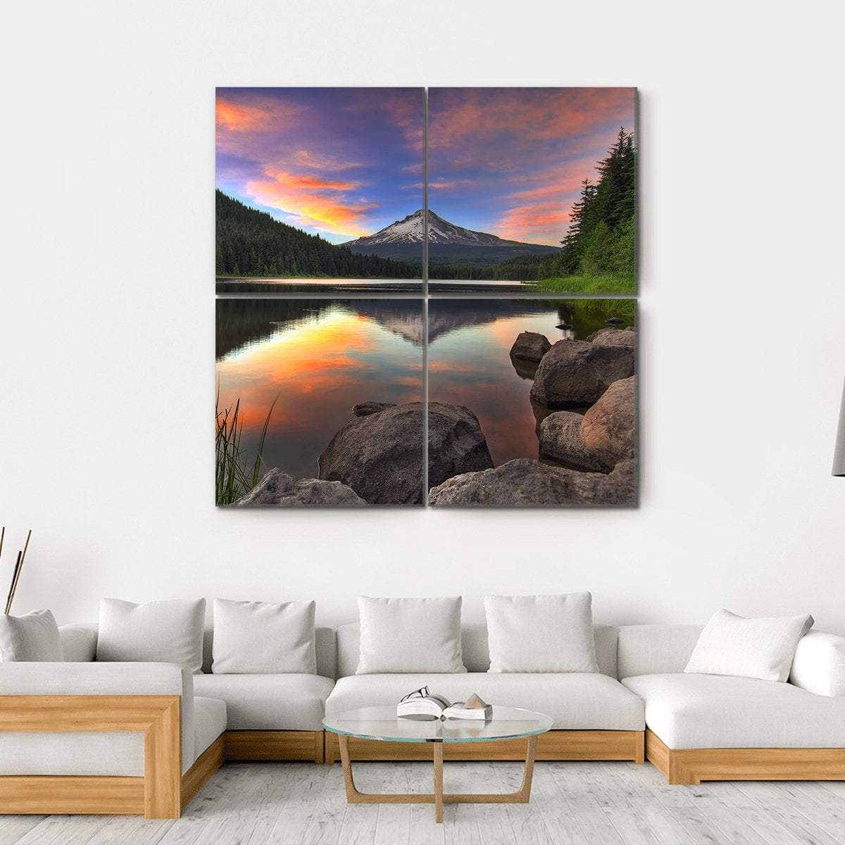 Sunset At Trillium Lake Canvas Wall Art-4 Square-Gallery Wrap-17" x 17"-Tiaracle
