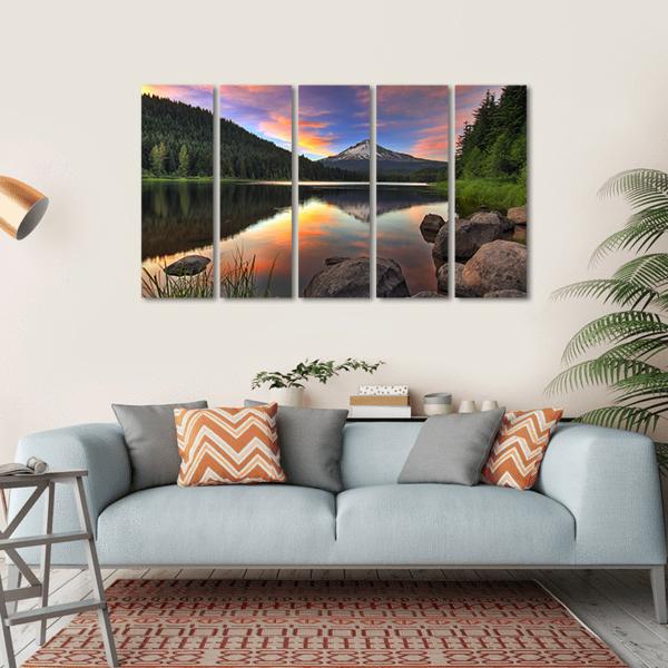 Sunset At Trillium Lake Canvas Wall Art-5 Horizontal-Gallery Wrap-22" x 12"-Tiaracle