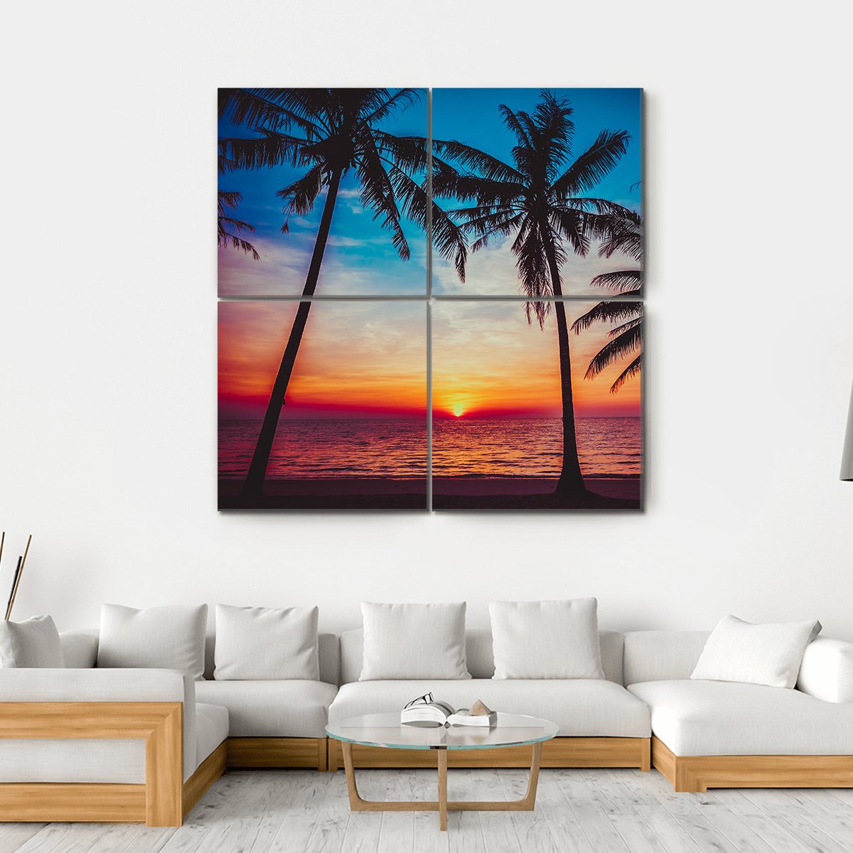 Sunset At Tropical Beach Canvas Wall Art-4 Square-Gallery Wrap-17" x 17"-Tiaracle