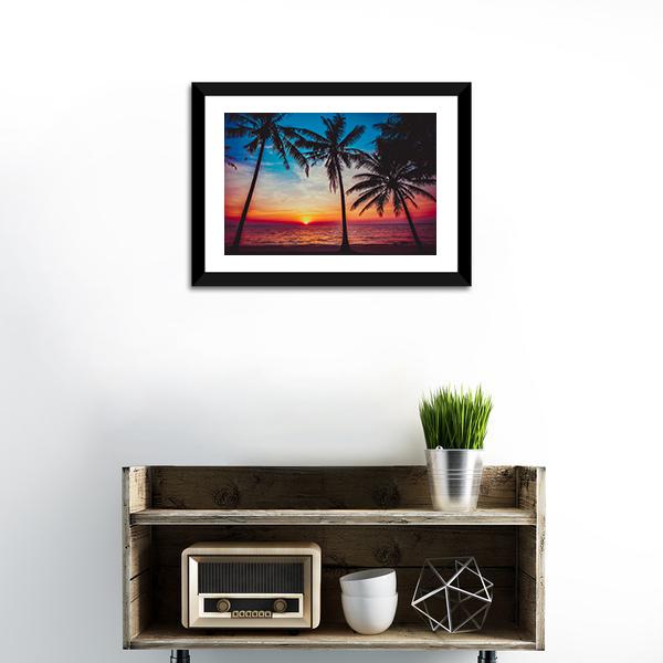 Sunset At Tropical Beach Canvas Wall Art-3 Horizontal-Gallery Wrap-25&quot; x 16&quot;-Tiaracle