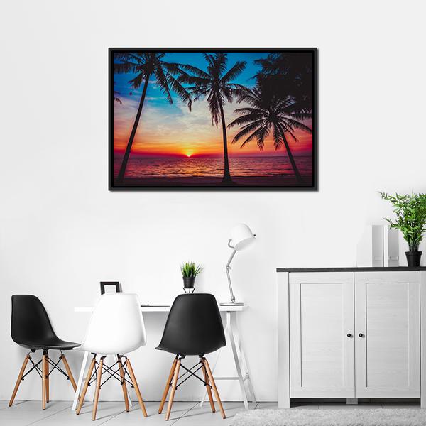 Sunset At Tropical Beach Canvas Wall Art-3 Horizontal-Gallery Wrap-25&quot; x 16&quot;-Tiaracle