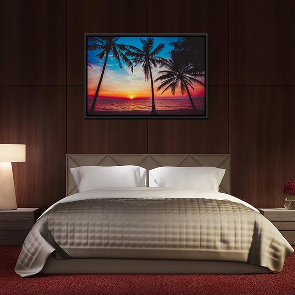 Sunset At Tropical Beach Canvas Wall Art-3 Horizontal-Gallery Wrap-25&quot; x 16&quot;-Tiaracle