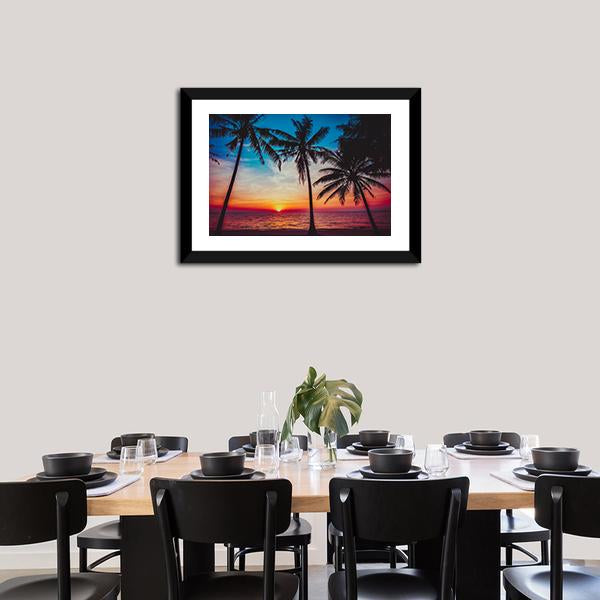 Sunset At Tropical Beach Canvas Wall Art-1 Piece-Framed Print-20&quot; x 16&quot;-Tiaracle