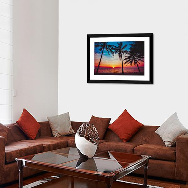 Sunset At Tropical Beach Canvas Wall Art-3 Horizontal-Gallery Wrap-25&quot; x 16&quot;-Tiaracle