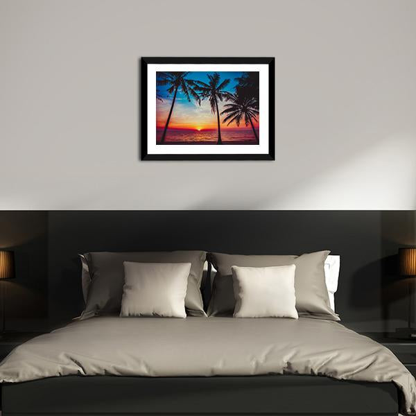 Sunset At Tropical Beach Canvas Wall Art-3 Horizontal-Gallery Wrap-25&quot; x 16&quot;-Tiaracle