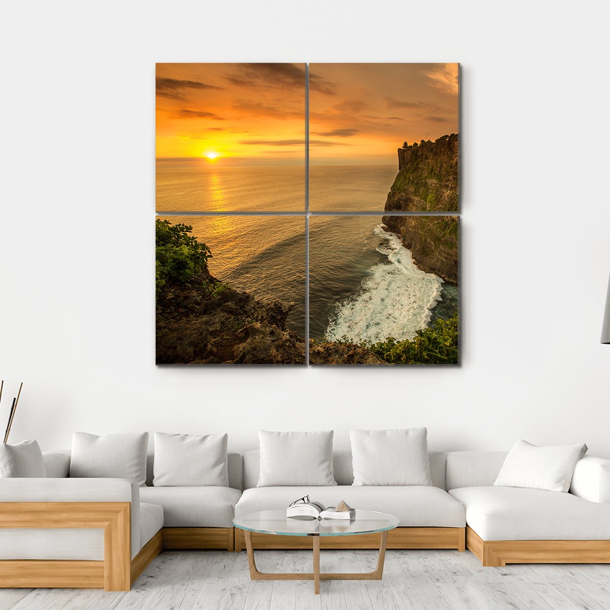 Sunset At Uluwatu Temple Bali Canvas Wall Art-4 Square-Gallery Wrap-17" x 17"-Tiaracle