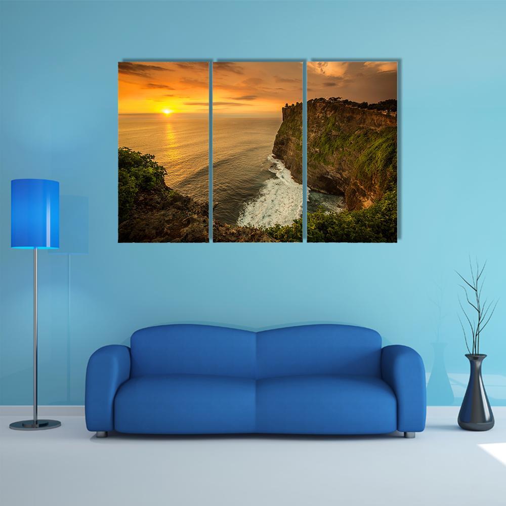 Sunset At Uluwatu Temple Bali Canvas Wall Art-3 Horizontal-Gallery Wrap-37" x 24"-Tiaracle