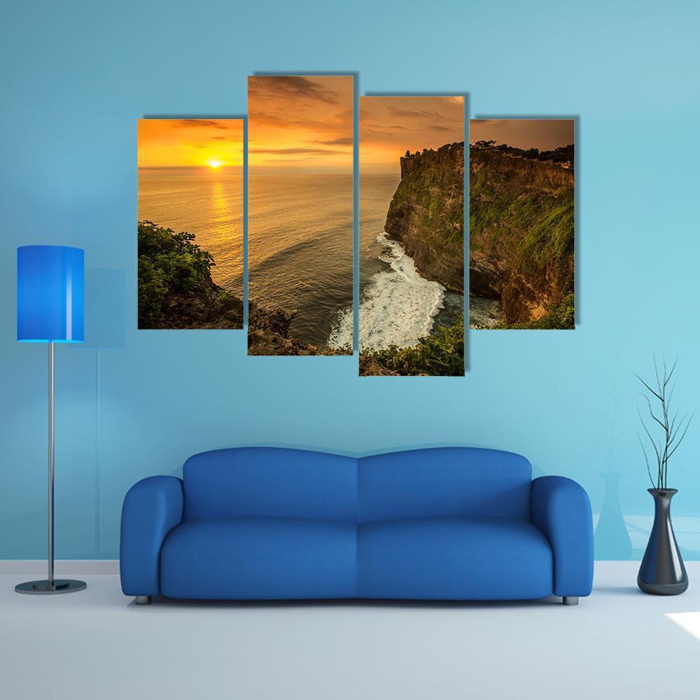 Sunset At Uluwatu Temple Bali Canvas Wall Art-4 Pop-Gallery Wrap-50" x 32"-Tiaracle