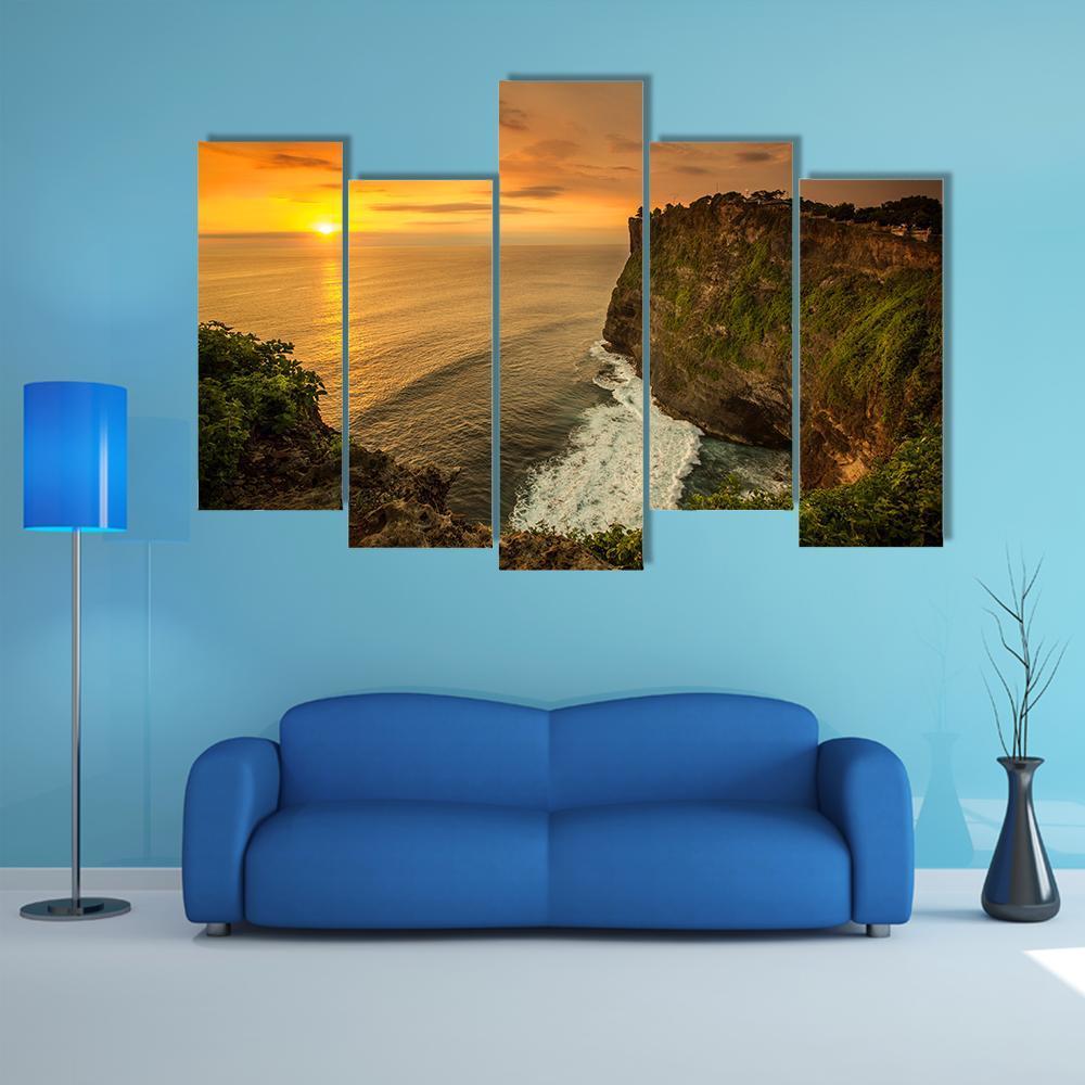 Sunset At Uluwatu Temple Bali Canvas Wall Art-5 Pop-Gallery Wrap-47" x 32"-Tiaracle