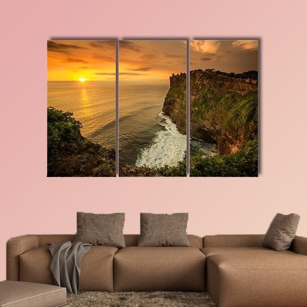 Sunset At Uluwatu Temple In Bali Indonesia Canvas Wall Art-3 Horizontal-Gallery Wrap-37" x 24"-Tiaracle
