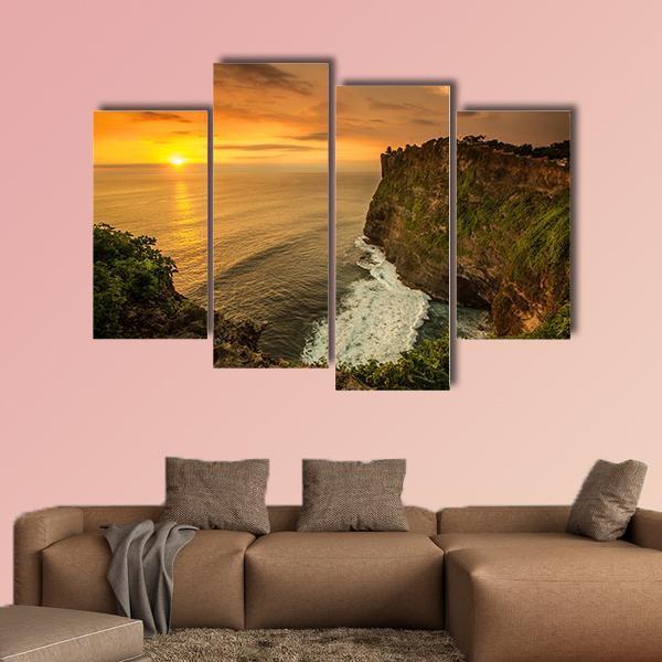 Sunset At Uluwatu Temple In Bali Indonesia Canvas Wall Art-4 Pop-Gallery Wrap-50" x 32"-Tiaracle