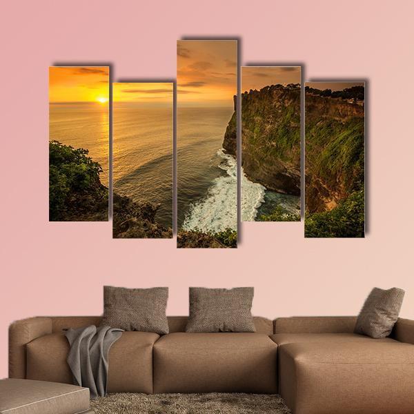 Sunset At Uluwatu Temple In Bali Indonesia Canvas Wall Art-5 Pop-Gallery Wrap-47" x 32"-Tiaracle