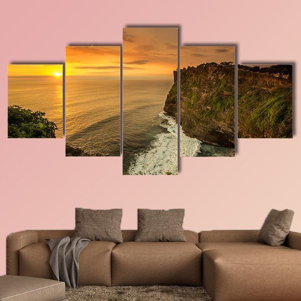 Sunset At Uluwatu Temple In Bali Indonesia Canvas Wall Art-5 Star-Gallery Wrap-62" x 32"-Tiaracle