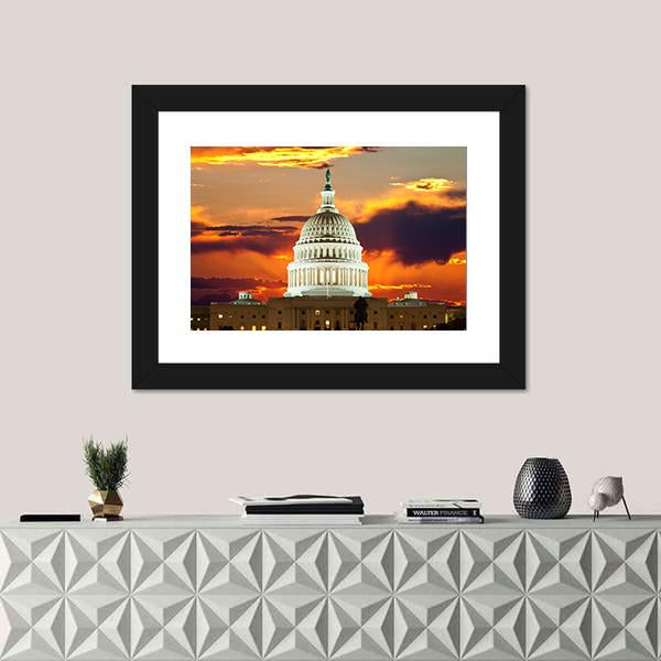 Sunset At United States Capitol Building Canvas Wall Art-1 Piece-Framed Print-30" x 20"-Tiaracle