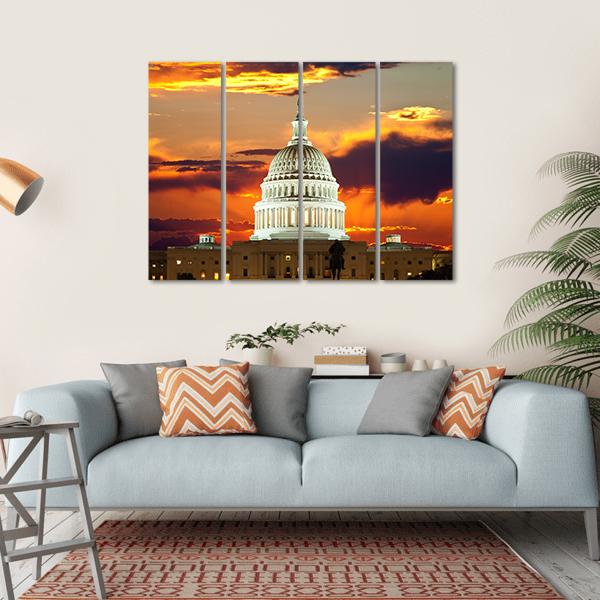 Sunset At United States Capitol Building Canvas Wall Art-4 Horizontal-Gallery Wrap-34" x 24"-Tiaracle