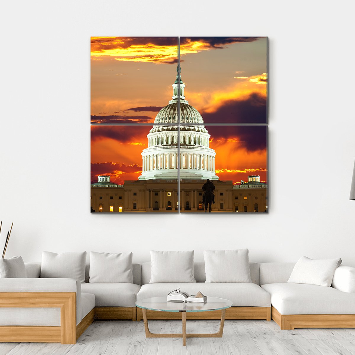 Sunset At United States Capitol Building Canvas Wall Art-4 Square-Gallery Wrap-17" x 17"-Tiaracle