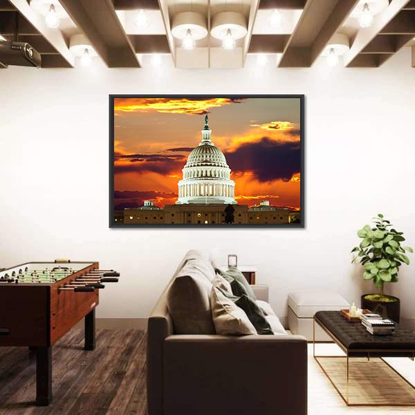 Sunset At United States Capitol Building Canvas Wall Art-5 Horizontal-Gallery Wrap-22" x 12"-Tiaracle