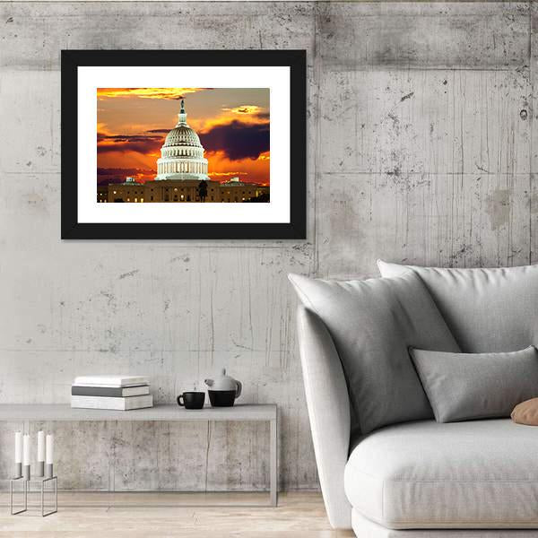 Sunset At United States Capitol Building Canvas Wall Art-5 Horizontal-Gallery Wrap-22" x 12"-Tiaracle