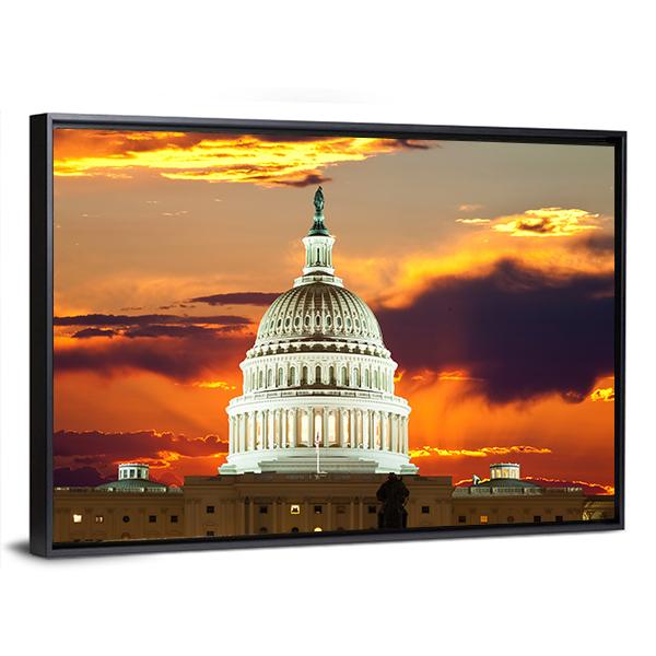 Sunset At United States Capitol Building Canvas Wall Art-5 Horizontal-Gallery Wrap-22" x 12"-Tiaracle
