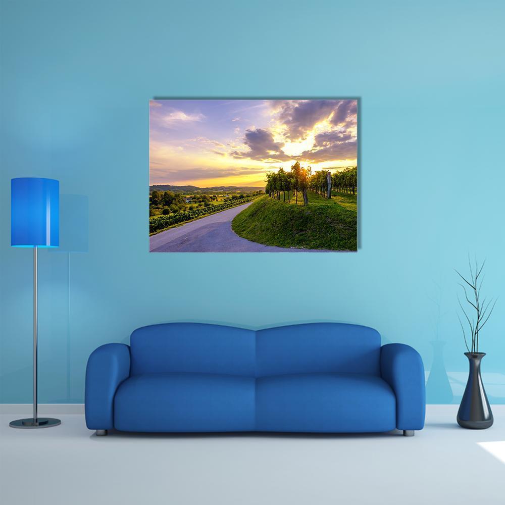 Sunset At Vineyards Of Vipava Valley Canvas Wall Art-5 Star-Gallery Wrap-62" x 32"-Tiaracle