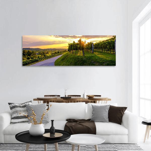 Sunset At Vineyards Of Vipava Valley Panoramic Canvas Wall Art-1 Piece-36" x 12"-Tiaracle