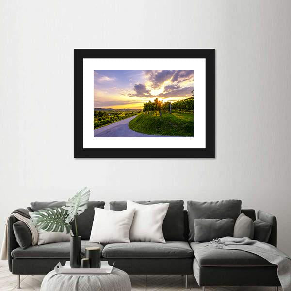 Sunset At Vineyards Of Vipava Valley Panoramic Canvas Wall Art-1 Piece-36" x 12"-Tiaracle