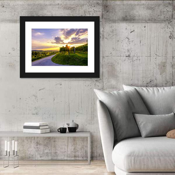 Sunset At Vineyards Of Vipava Valley Panoramic Canvas Wall Art-1 Piece-36" x 12"-Tiaracle