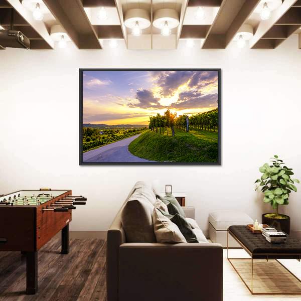 Sunset At Vineyards Of Vipava Valley Panoramic Canvas Wall Art-1 Piece-36" x 12"-Tiaracle