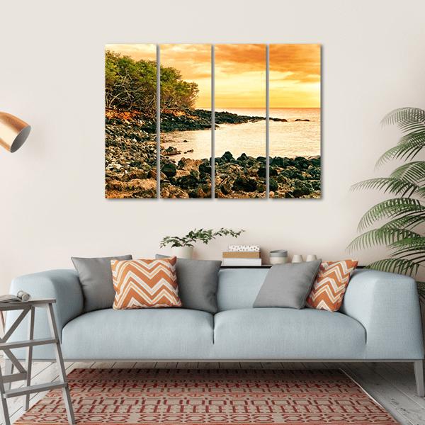 Sunset At Volcanic Stones Beach In Hawaii Canvas Wall Art-4 Horizontal-Gallery Wrap-34" x 24"-Tiaracle