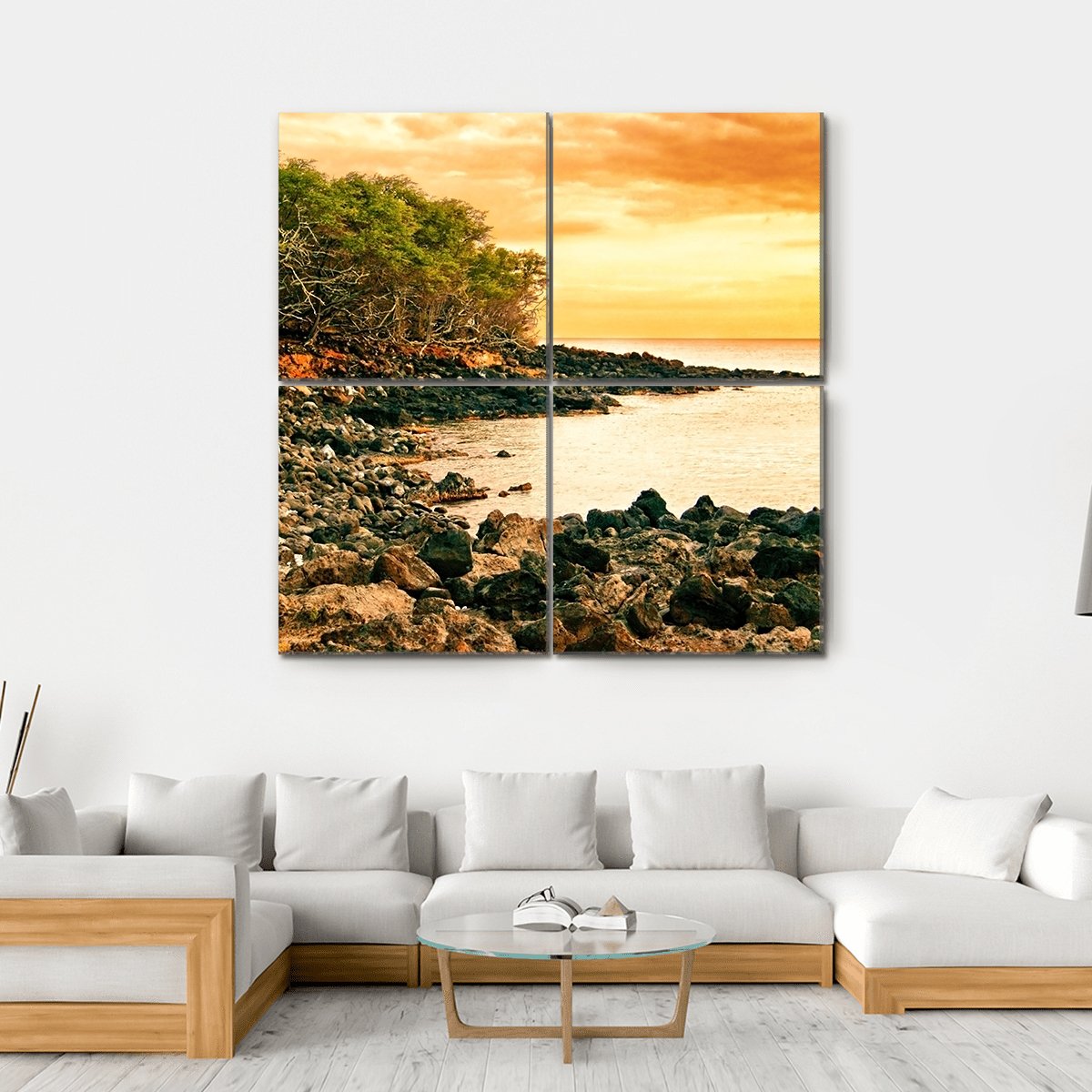Sunset At Volcanic Stones Beach In Hawaii Canvas Wall Art-4 Square-Gallery Wrap-17" x 17"-Tiaracle