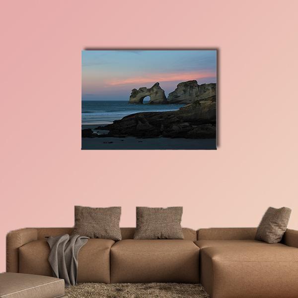 Sunset At Wharariki Beach New Zealand Canvas Wall Art-4 Horizontal-Gallery Wrap-34" x 24"-Tiaracle