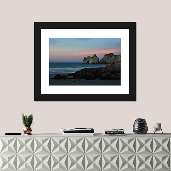 Sunset At Wharariki Beach New Zealand Canvas Wall Art-1 Piece-Framed Print-20" x 16"-Tiaracle