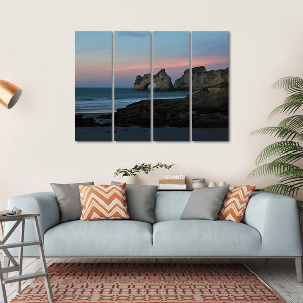 Sunset At Wharariki Beach New Zealand Canvas Wall Art-4 Horizontal-Gallery Wrap-34" x 24"-Tiaracle