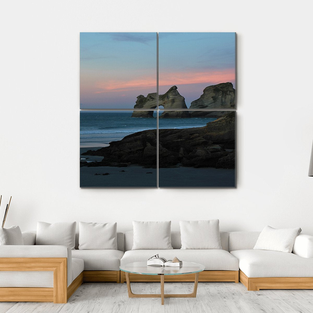 Sunset At Wharariki Beach New Zealand Canvas Wall Art-4 Square-Gallery Wrap-17" x 17"-Tiaracle