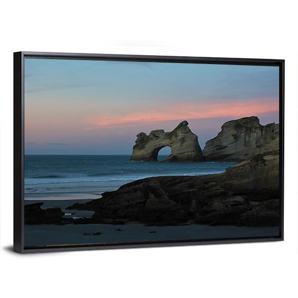 Sunset At Wharariki Beach New Zealand Canvas Wall Art-3 Horizontal-Gallery Wrap-25" x 16"-Tiaracle