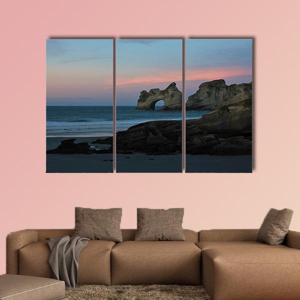 Sunset At Wharariki Beach New Zealand Canvas Wall Art-3 Horizontal-Gallery Wrap-37" x 24"-Tiaracle