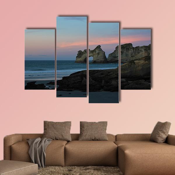 Sunset At Wharariki Beach New Zealand Canvas Wall Art-4 Pop-Gallery Wrap-50" x 32"-Tiaracle
