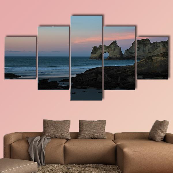 Sunset At Wharariki Beach New Zealand Canvas Wall Art-5 Star-Gallery Wrap-62" x 32"-Tiaracle