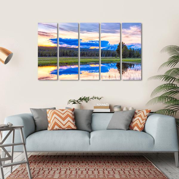 Sunset At Yellowstone National Park Canvas Wall Art-5 Horizontal-Gallery Wrap-22" x 12"-Tiaracle