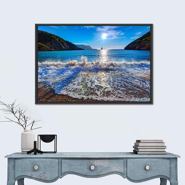 Sunset Beach In San Juan At Balearic Islands Canvas Wall Art-1 Piece-Floating Frame-24" x 16"-Tiaracle