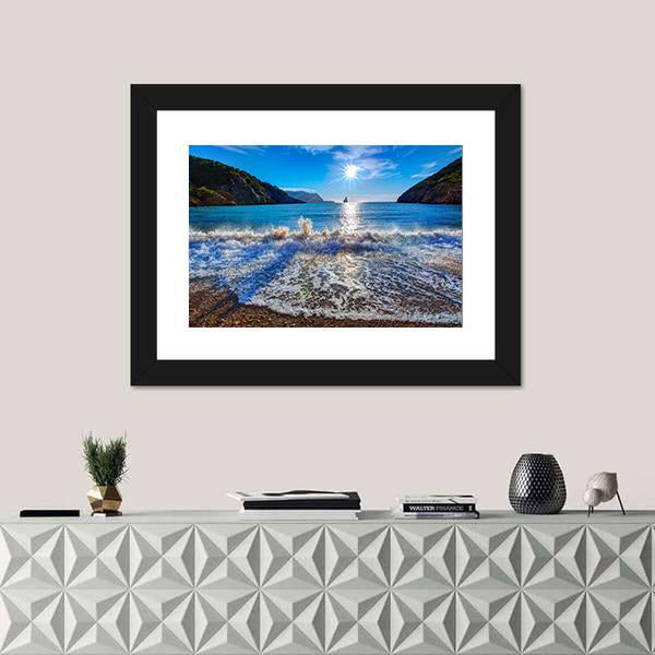 Sunset Beach In San Juan At Balearic Islands Canvas Wall Art-1 Piece-Framed Print-20" x 16"-Tiaracle