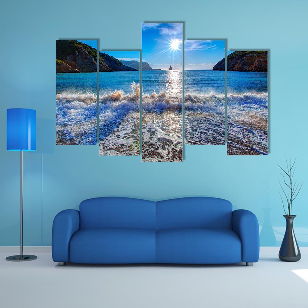 Sunset Beach In San Juan At Balearic Islands Canvas Wall Art-5 Pop-Gallery Wrap-47" x 32"-Tiaracle