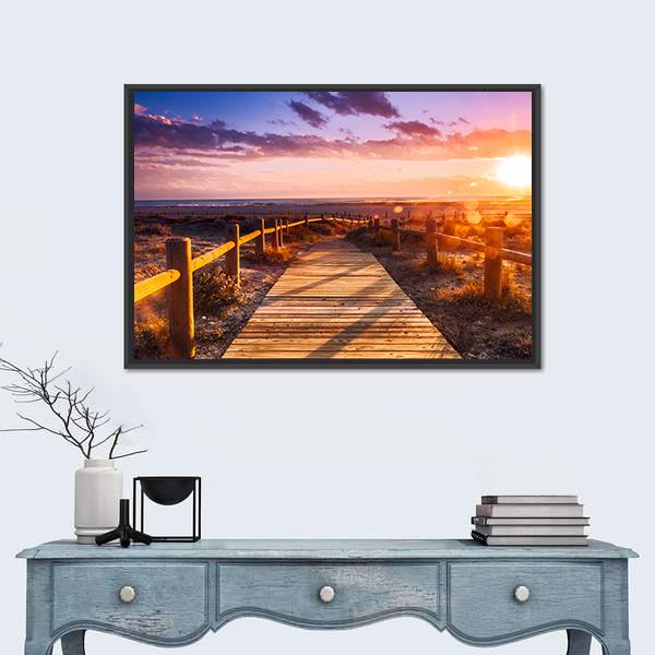 Sunset Beach Near Almeria In Spain Canvas Wall Art-1 Piece-Floating Frame-24" x 16"-Tiaracle