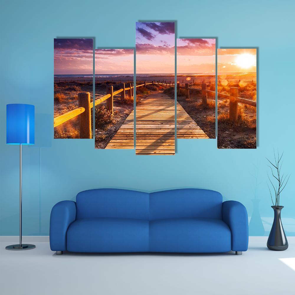 Sunset Beach Near Almeria In Spain Canvas Wall Art-5 Pop-Gallery Wrap-47" x 32"-Tiaracle