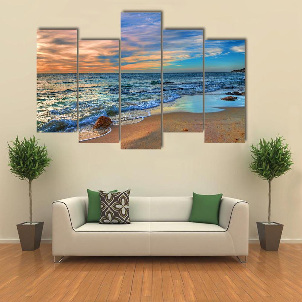 Sunset Beach Perth Western Australia Canvas Wall Art-5 Pop-Gallery Wrap-47&quot; x 32&quot;-Tiaracle