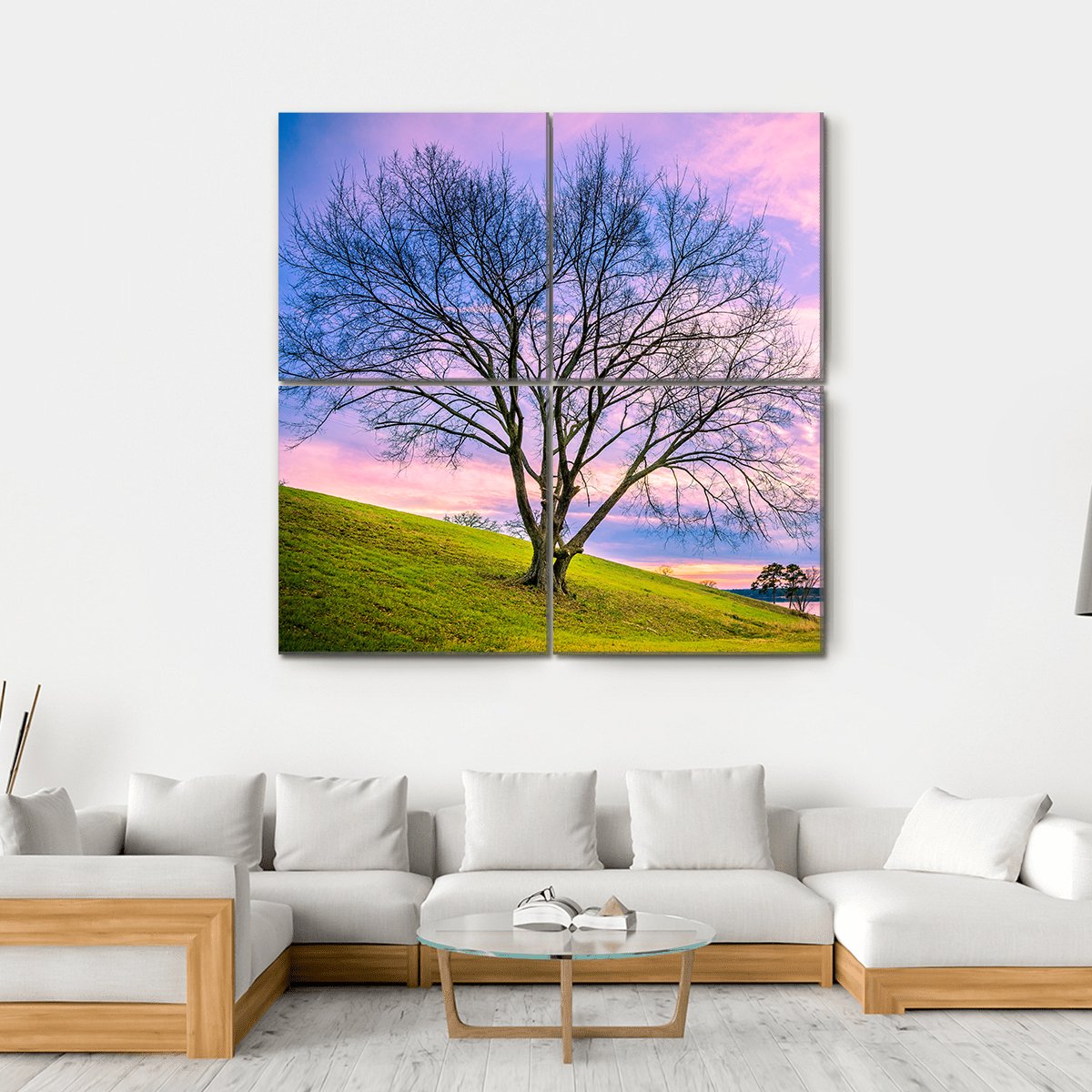 Sunset Behind Leafless Winter Tree Canvas Wall Art-4 Square-Gallery Wrap-17" x 17"-Tiaracle