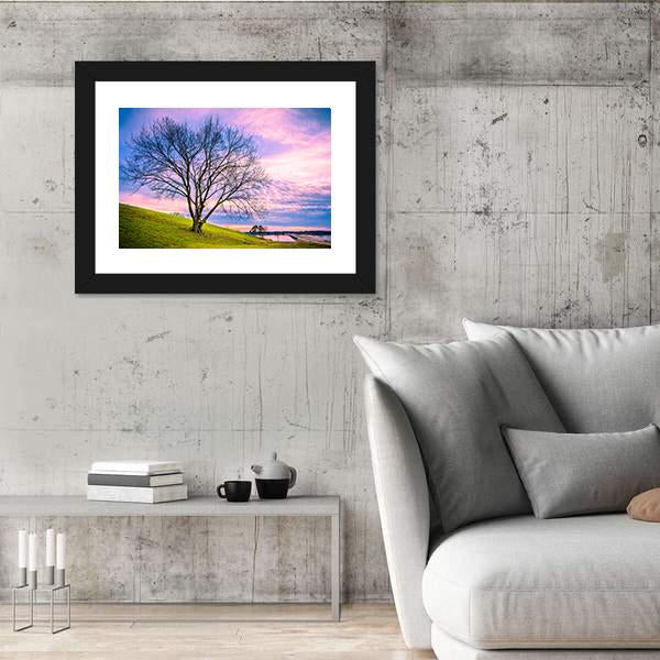 Sunset Behind Leafless Winter Tree Canvas Wall Art-3 Horizontal-Gallery Wrap-25" x 16"-Tiaracle