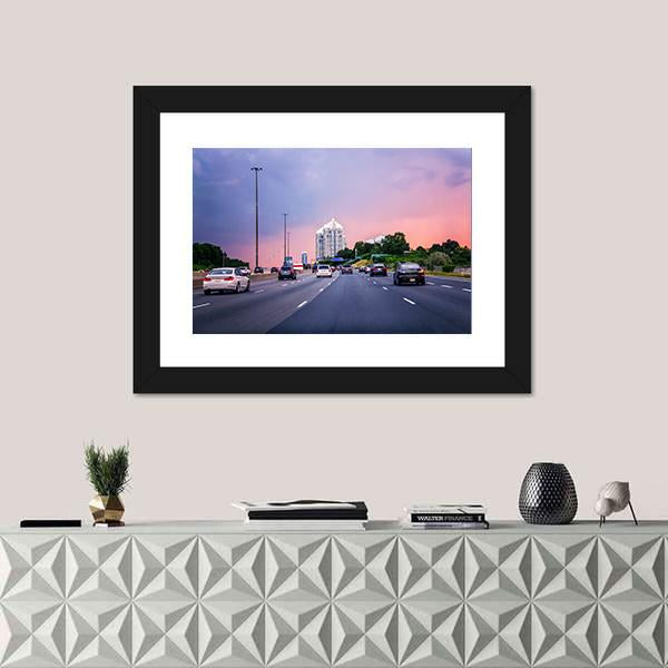 Sunset Evening In Typical Busy American City Canvas Wall Art-1 Piece-Framed Print-20" x 16"-Tiaracle