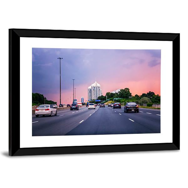 Sunset Evening In Typical Busy American City Canvas Wall Art-3 Horizontal-Gallery Wrap-25" x 16"-Tiaracle